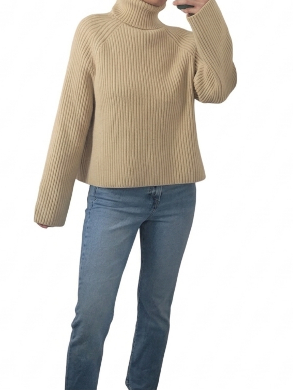 H&M Ribbed Turtleneck Sweater in Beige
